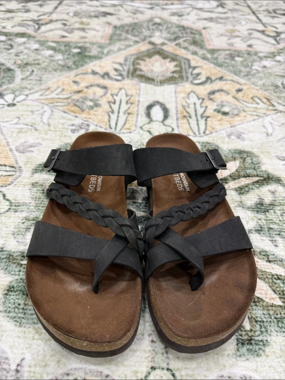 White Mountain Black Braided and Cross-Strap Slide Sandals